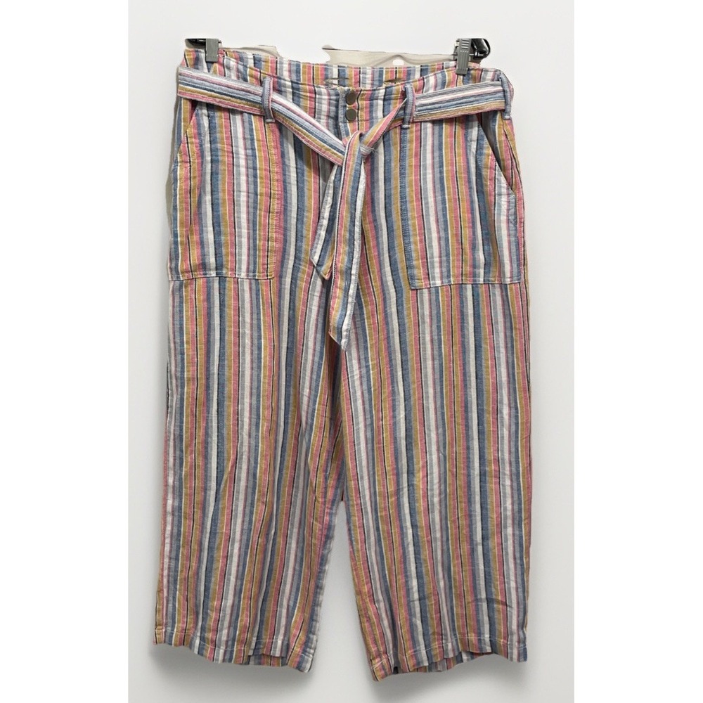 Seven7 Pants Womens Size 12 Multicolor Linen Blend Cropped Striped Wide Leg Pant